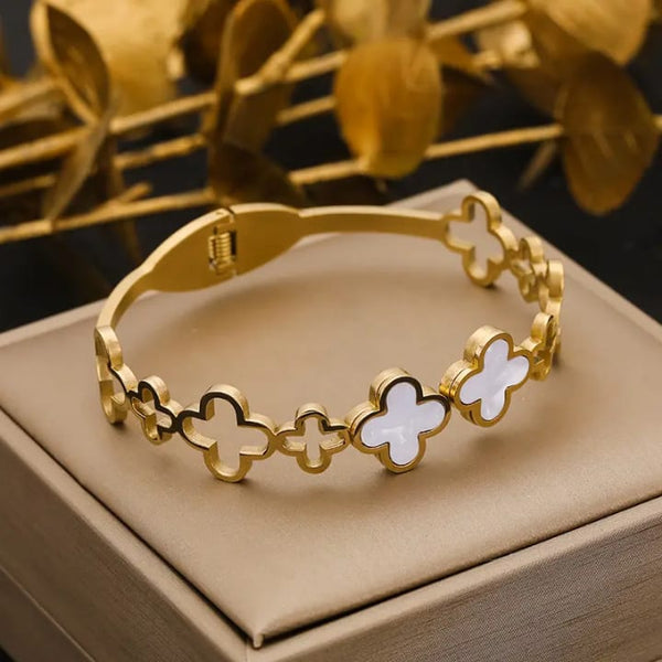 Stainless Four Leaf Clover Bangle
