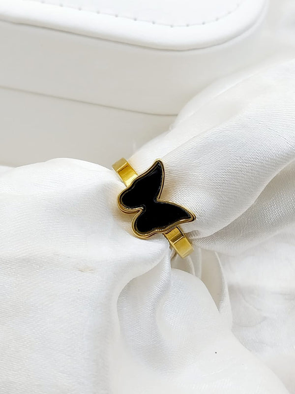 Butterfly Gold Black Ring